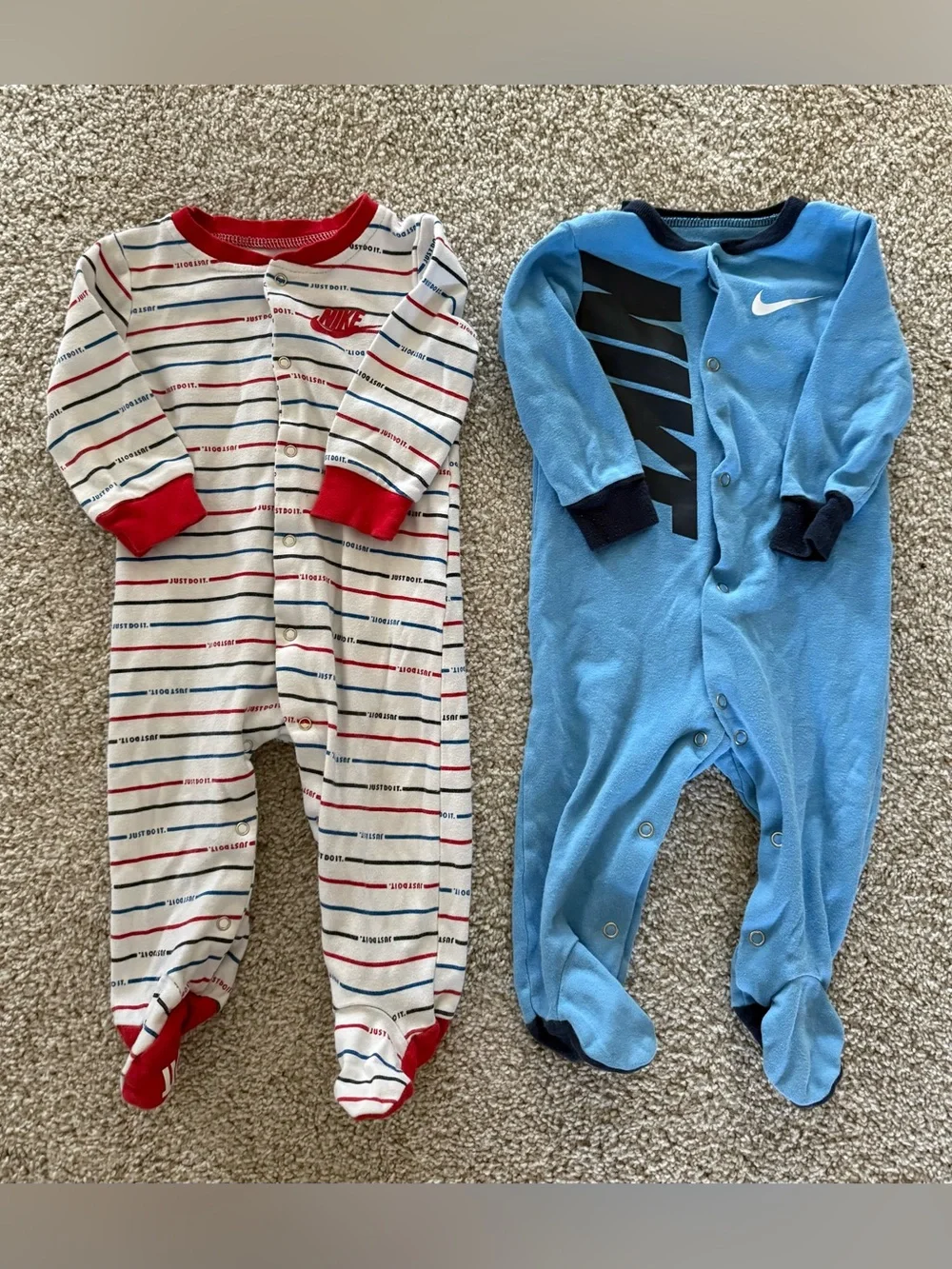 Nike 9 Month Baby Boy Footed Sleeper Bundle 2-Pack Just Do It Blue Red